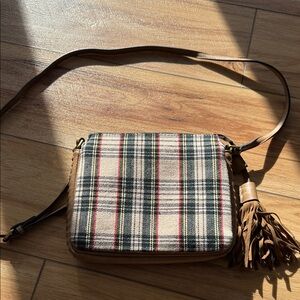 Plaid Crossbody Bag with Tassel